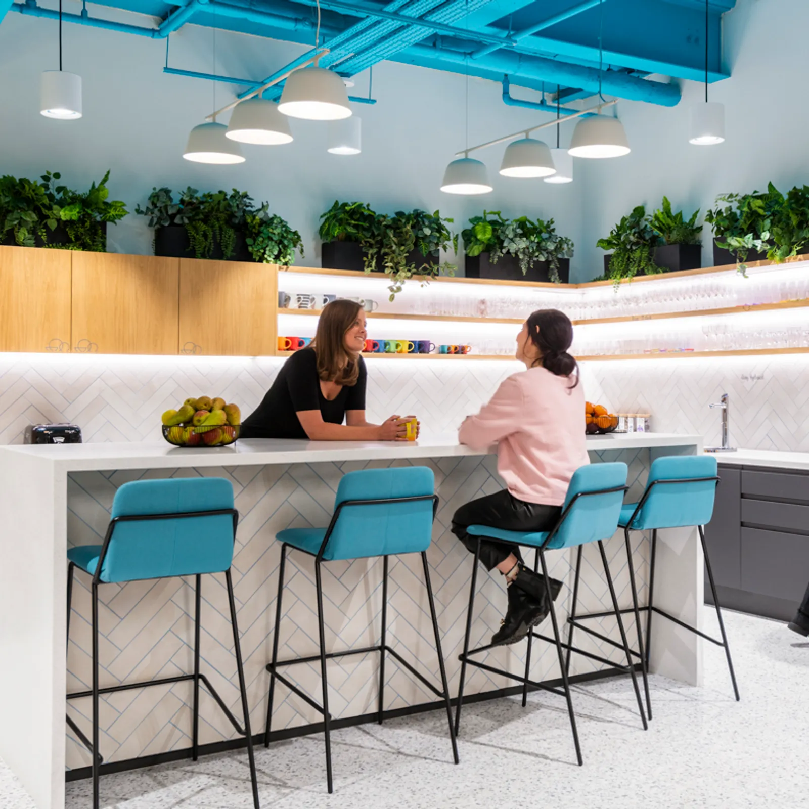 a hybrid working space in a kitchen area