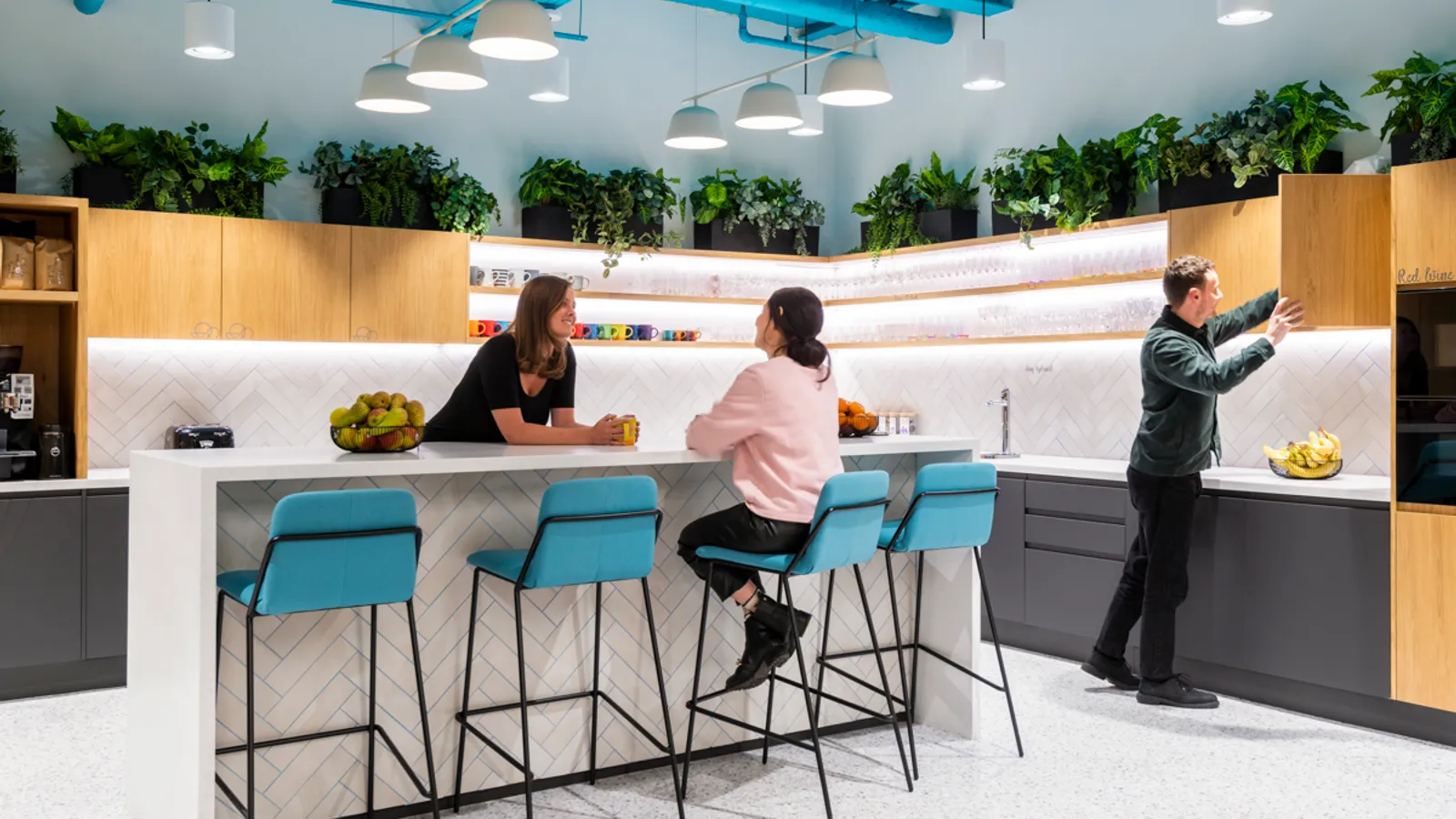 a hybrid working space in a kitchen area