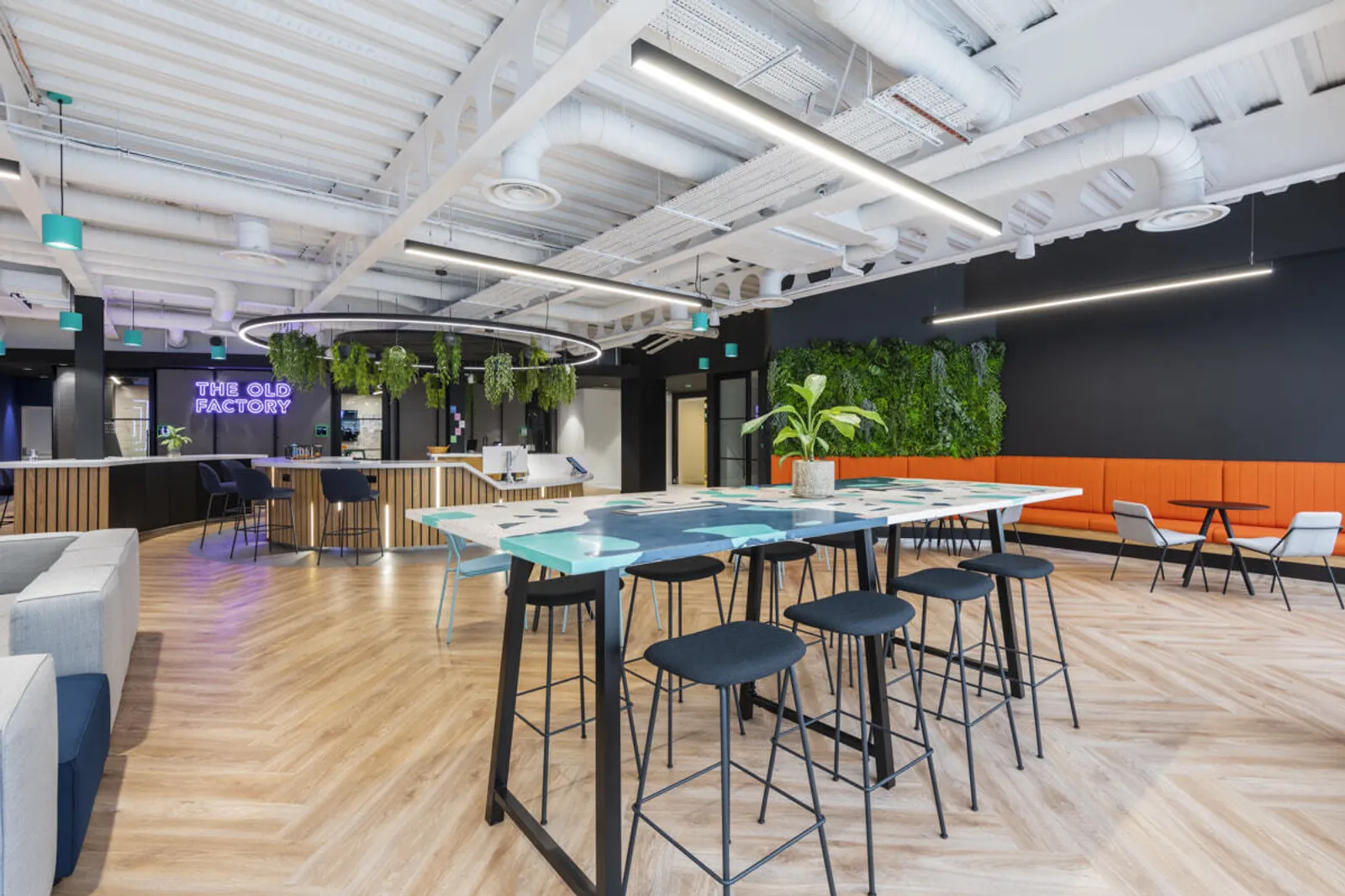 Open office with different zones and colours