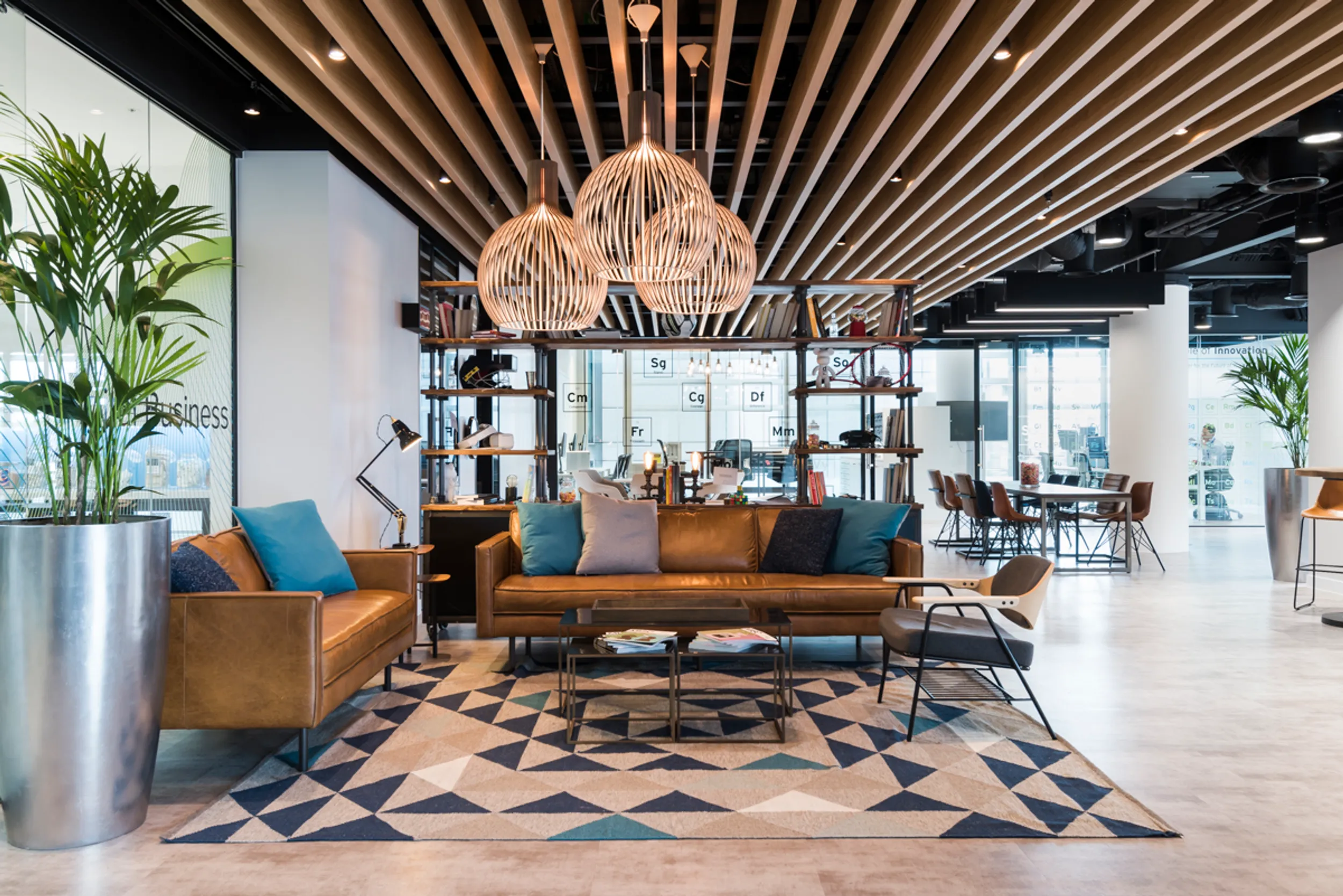 a cat b fit out showing a fully fitted office with lighting, furniture and plants