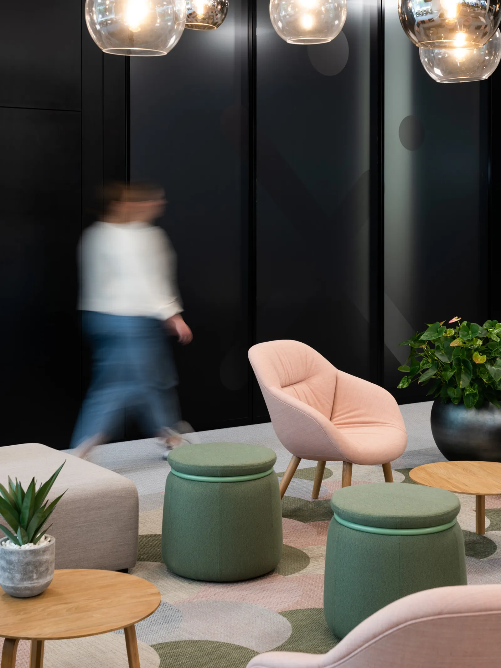 a seating area in an office