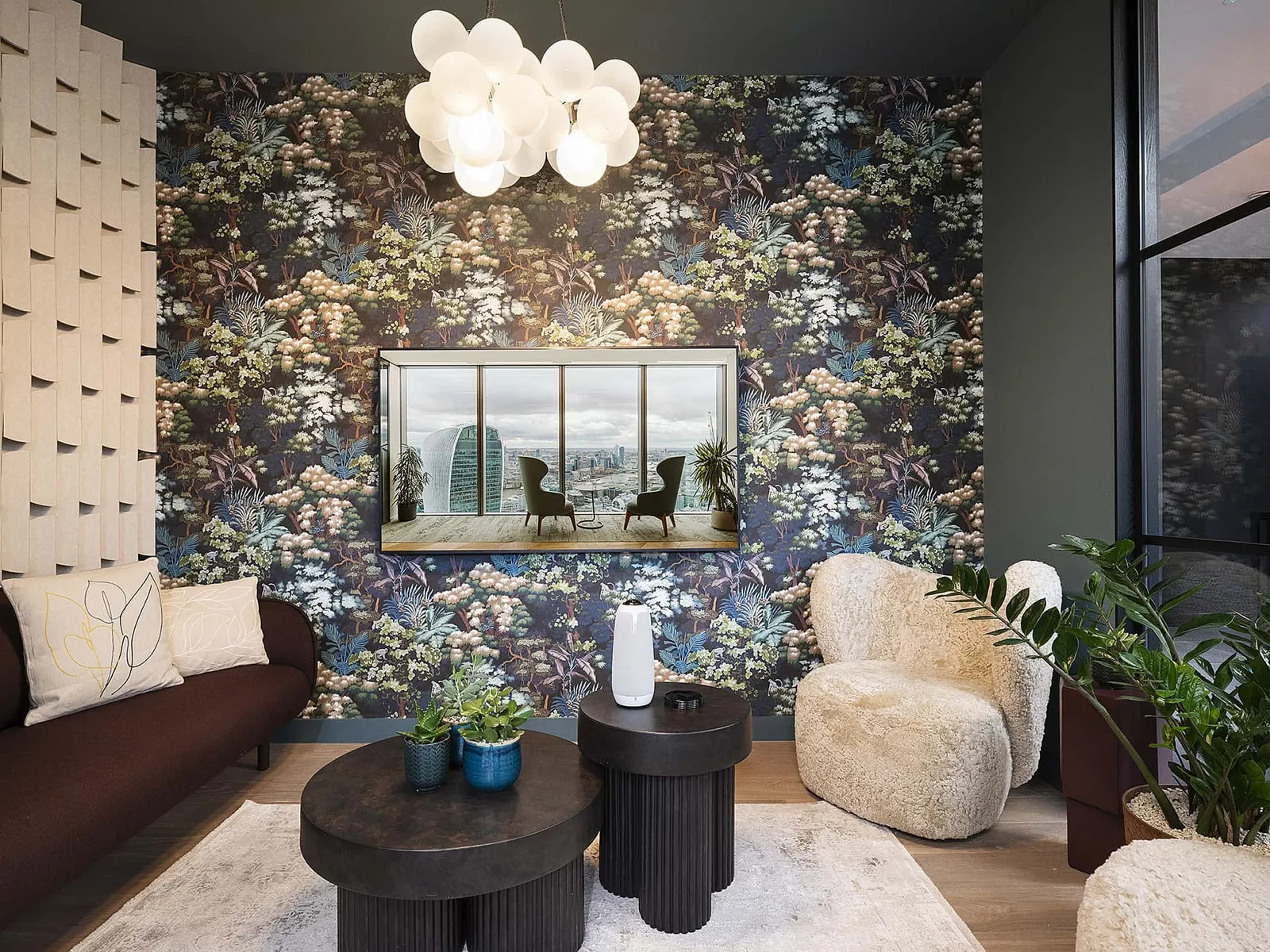 Colourful, comfortable relaxing office corner