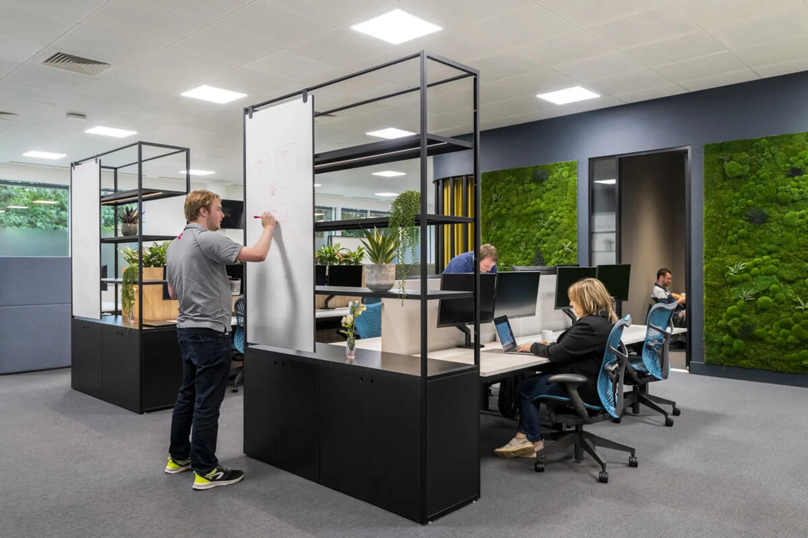 High tech modern office space with different work hubs